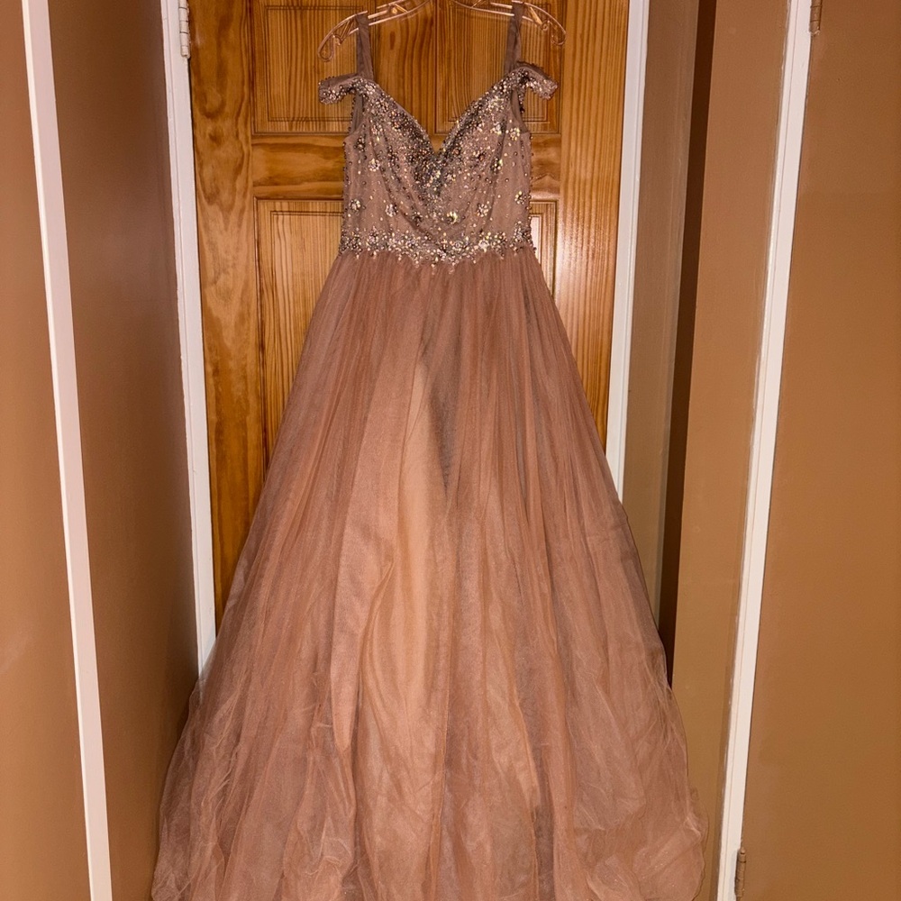 Terani Coture Beaded Gown in Blush